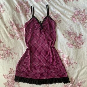 Pink and black plaid grunge punk dress with adorable bow detail